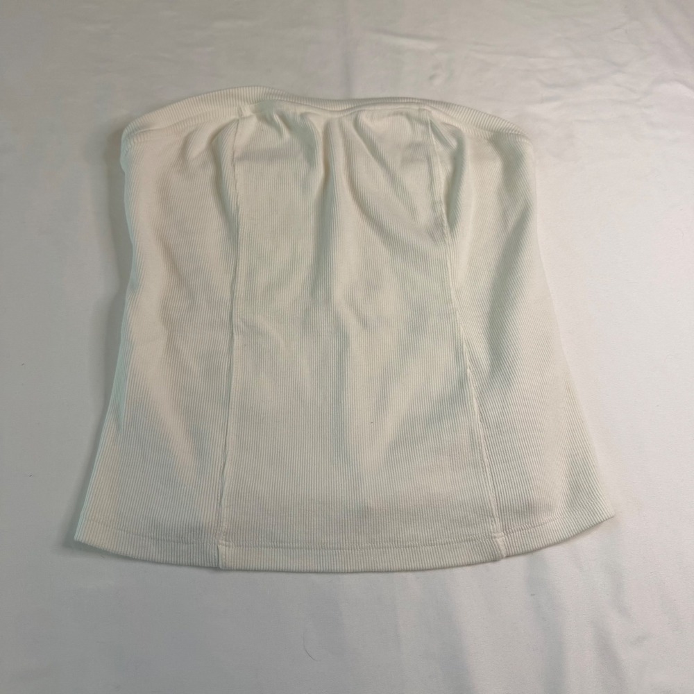 Anthropologie Ribbed Tube Top White Strapless Corset Seam Tank Small NWT
